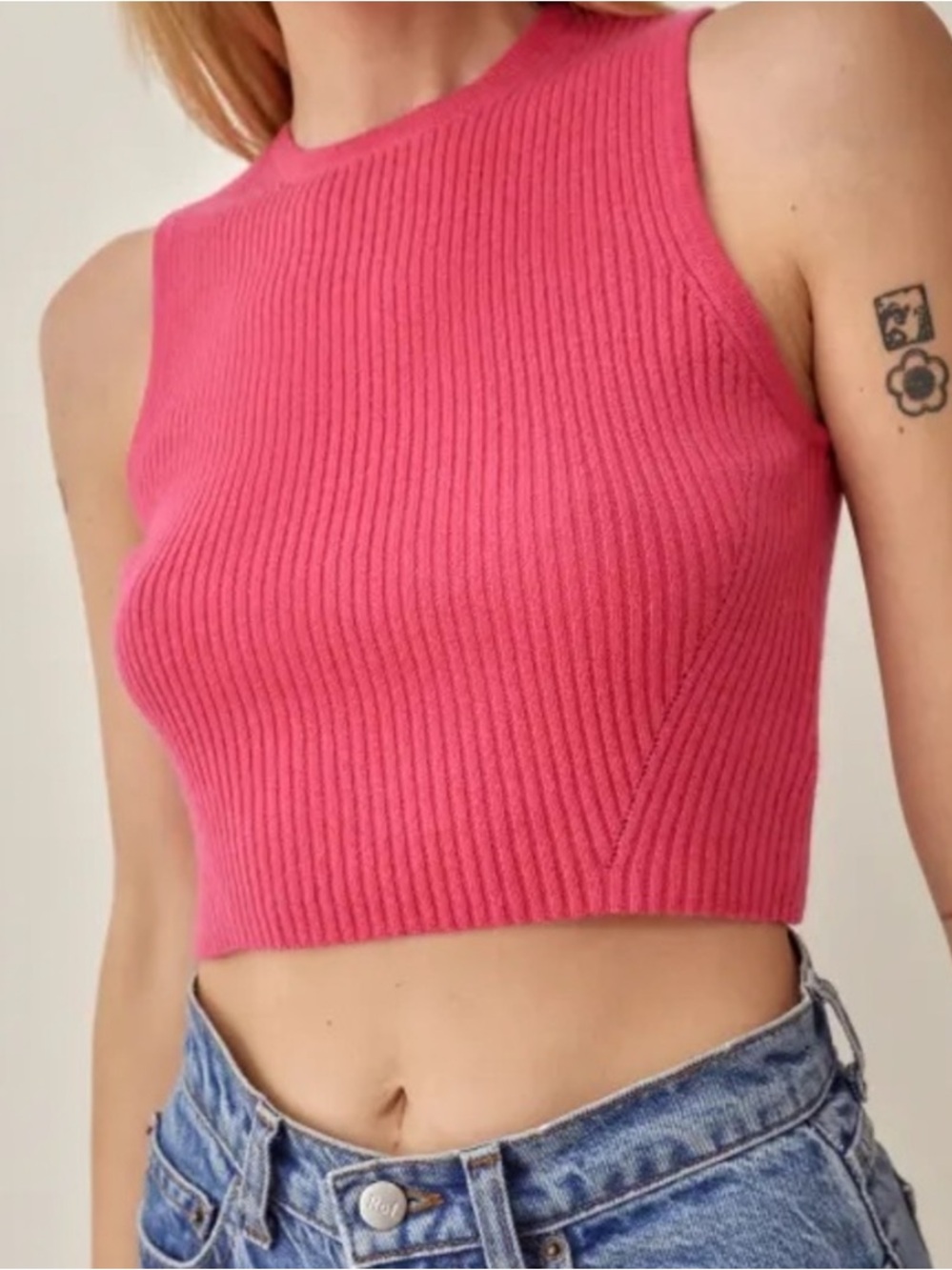 Reformation Benedetta Cashmere Cropped Ribbed Tank L